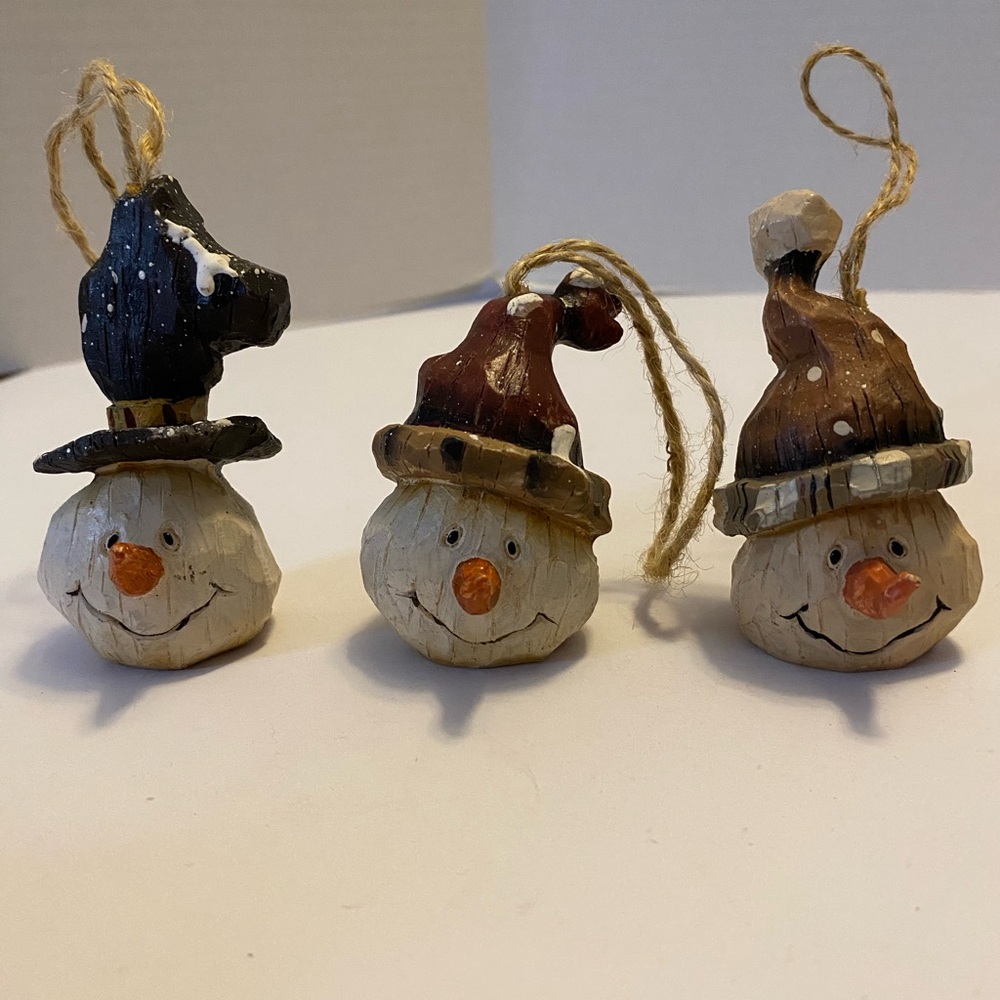 Vintage Snowmen Ornaments Painted Festive Christmas Decoration Set Of 3
